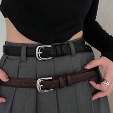 1pc Women's Flat Alloy Buckle PU Leather Belt, Fashion Casual Suitable For Outdoor, Party, Workplace Plain Casual PU Leather Buckle - 1 pc - 查看 1