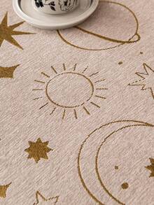 1pc Gold Star & Moon Chenille Sofa Cushion, Minimalist Starry Pattern Sofa Cover, Anti-Slip & Anti-Scratch Sofa Protector, Holiday Decor & Home Decoration, Suitable For 1/2/3/4 Seater Sofa With Armrest - Khaki - View 10