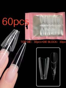 60 piezas/paquete Molde original de arte de uñas tipo sándwich, molde de extensión de uñas en forma de ataúd, apto para extensión de uñas de gel y acrílico, no necesita recubrimiento de gel, 15 tamaños, apto para extensión de uñas DIY, herramientas de salón de uñas - Multicolor - Ver 3