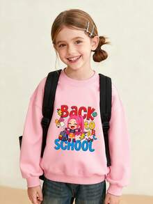 KPOPS Young Girls Casual Campus Sports Style Sweatshirts Back To School Season Clothing, Tween Girls Back To School Season Hot Devil Girl Print Top, Young Student Children's Clothing Long Sleeves, Cute Kpopdemonhunter Print, School Uniform, Casual Wear, Autumn And Winter Clothes KPOP Star Style, New Loose And Comfortable Kpopdemonhunter Dolls Print, Daily Casual Fashion Versatile Out Of The Street Back To School Season - 粉色 - 查看 1