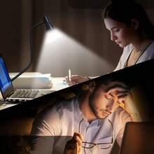 1 Piece LED Clip-On Table Lamp With Horn-Type Neck, Adjustable Neck, USB, Clip-On Lamp For Cabinet, Desk, Bedside Or Book, For Work, Reading, Crafts, Computer, Video Conferencing, Black - A - 查看 2