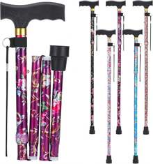 Bastón de caminar para mujeres y hombres, plegable, ligero, elegante y plegable, bastón plegable |   bastones para personas mayores y adultos con cómodo mango en T - estampado de flores - Ver 11