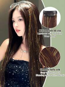 Tóc giả nối dài 24 inch màu vàng ánh kim, chất liệu sợi tổng hợp chịu nhiệt, kiểu kẹp BB, tóc thẳng, phù hợp cho nữ giới sử dụng hàng ngày. - Nhiều màu - Xem 3