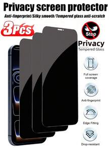 3pcs Privacy Screen Protector, Compatible With IPhone 17/16/16e/15/14/13/13 Pro/12/11/17 Pro Max/17 Air/16 Pro Max/15 Pro Max/14 Pro/Plus/Mini/X/XR/XS Max/7/8, 9H+ Tempered Glass Film, Anti-Scratch, Full Coverage, Privacy Anti-Peeping - Black - View 13