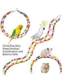 Colorful Wooden Beaded Bird Ladder Toy, Cute Minimalist Hanging Climbing Ladder For Exercise, Chewing And Boredom Relief, Suitable For Parrots, Parakeets And Other Small To Medium Pet Birds(Accessories Will Be Shipped In Random Colors) - Classic Straight Ladder - View 9
