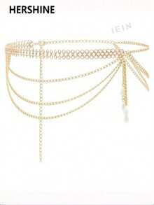 1pc Multi-Layer Chain Tassel Pearl Waist Chain, Suitable For Summer, Autumn, Halloween And Other Occasions - Gold 1 - View 2