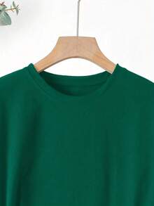 Spring Tops Fashion Letter Print Women's Round Neck Pure Cotton T-Shirt Simple Design, Comfortable And Breathable, Suitable For Daily Casual Wear, Versatile, Shows Natural And Elegant Style, Summer Party Essential, Local Delivery Loose And Comfortable Summer - màu xanh lá - Xem 3