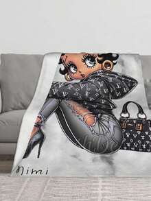 Betty Merch Boop Soft And Comfortable Warm The Wool Blanket Fan Suitable For Room Sofa Bed Car Lets Trip Camping Sofa Decoration Merch Gift Blankets - màu đen - Xem 3
