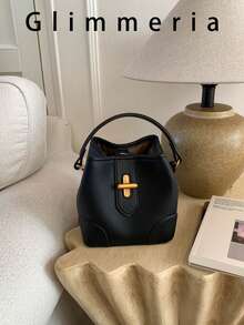 时尚水桶包、多功能通勤斜挎包、别致单肩包 - 黑色 - 查看 2