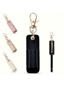 1pc Portable Pen Clip Keychain, Compact Leather Pen Holder With Keyring - Multicolor - View 12