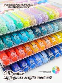 14 Sets Of 12 Colors Acrylic Paint Markers, 168 Colors Total | Bullet Tip For Clear Lines | High Coverage, Large Ink Capacity | Essential For Art, Crafts, Journaling, Back To School Gift