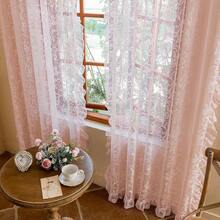 Green Sheer Curtains 108 Inch Long Living Room - Shabby Chic Floral Ruffled Curtains, Elegant Knitted Privacy Rod Pocket, Emerald Green, Spring/Summer, 1 Pair, 59 X 108 Inch - 粉色 - 查看 6