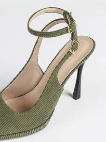 Women's Pointed Toe Thick Sole Backless Sandals With Metal Buckle, Elegant Basic High Heel Shoes For Summer & Autumn - Green - View 8