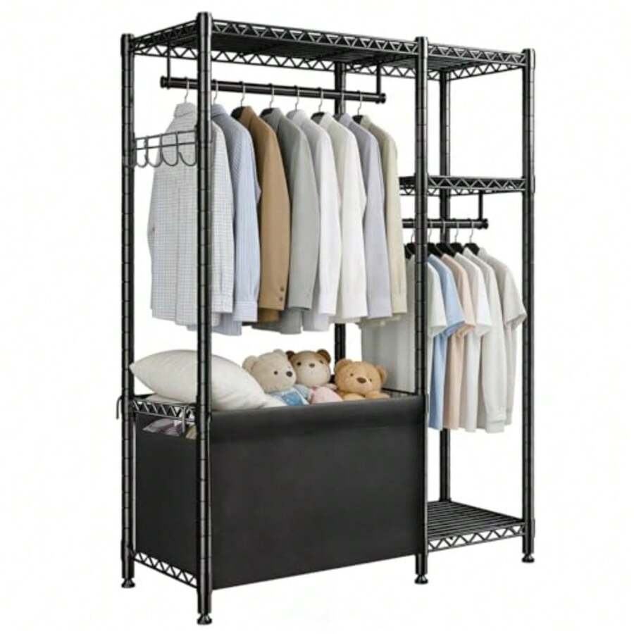 CYPNJeeLeeko Perchero de Ropa Resistente de Metal con Cesta Inferior Rack para Ropa con Estantes Closet para Ropa Independiente para Recámara Lavandería o DepartamentoFashion - 219666165 - Ver 1