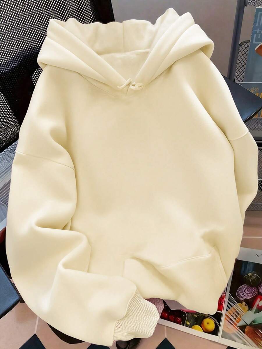 纯色套头卫衣，可爱Y2K风格女式卫衣，秋季返校季女装，落肩长袖休闲女式卫衣，2025新款秋季女装，冬季女装 - 杏色 - 查看 1