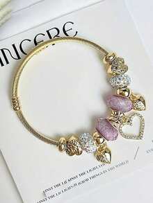 1pc Stainless Steel Swan Love Pendant Bracelet For Teen - Multicolor - View 1