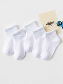 5 Pairs Unisex Kids' Short Socks, Breathable & Moisture-Wicking, Suitable For Spring/Summer, Athletic Socks, White Socks, Student Socks - White - View 11