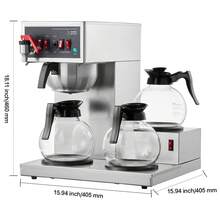 12 tazas cafetera de goteo comercial, cafetera con 3 carafas de vidrio y 3 placas más calientes, acero inoxidable para verter sobre la cervecera de café para restaurante, oficina, café - no hay agua caliente - Ver 10