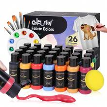 12/24色织物染料套装，包含6支画笔和1个调色盘，适用于衣物、鞋子、画布等多种材质的永久性3D纺织颜料，另有14/26色可选，每瓶30毫升/1.01盎司 - 單件 - 查看 5