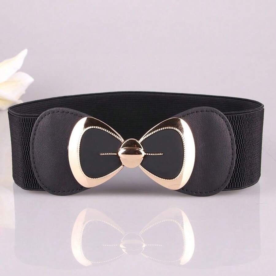 New Fashion Versatile Belt Korean Women's Belt, Bow Elastic Belt Waist Seal - 黑色 - 查看 1