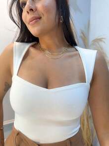 Women's Tank Top With Front And Back Neckline, Spandex Fabric, Elegant Casual Everyday Blouse - 白色的 - 查看 1