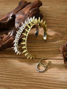 两件套欧美个性化几何设计铆钉开口情侣手镯戒指套装 - 彩色 - 查看 6