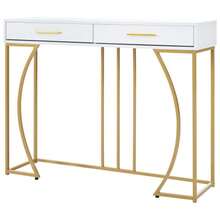 Central Console Table, Hallway Table With Two Drawers, Light Luxury Style Side Table, Sofa Table, 110x32x85 Cm, White Gold - White - View 6