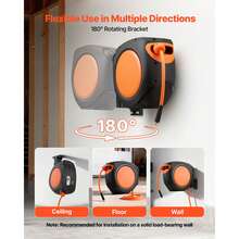 Bobina de manguera de aire retráctil, manguera de aire híbrida de 3/8 pulgadas x 80 pies Max 300PSI, bobina de mangueras de compresor de aire cerrada con rebobinado automático con plomo de 6,6 pies, montaje giratorio de techo / pared de 180 ° para talleres - 3/8 pulgadas x 80 pies - Ver 6