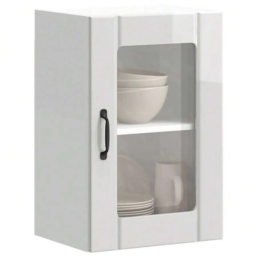 vidaXL Armário mural cozinha com porte en verre Lucca branco brilhante - Branco - Ver 1