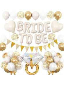 1set Sand White Bachelorette Party Decorations, Nude White Bride To Be Bridal Shower Balloons Decorations, White And Gold Balloons With Diamond Ring Cream Heart Balloons For Bachelorette Engagement Wedding - 彩色 - 查看 2