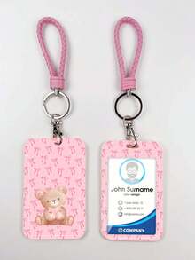 1pc Pink ABS Puppy & Bear Pattern Keychain Pendant, Bag Charm, ID/Card Holder, Suitable For All Seasons