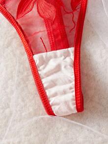 优雅红色刺绣性感内衣套装 - 紅色 - 查看 6