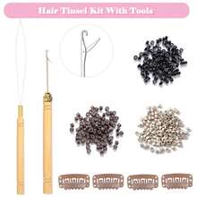 Nineibei 22 Colors Hair Tinsel Kit, 7800 Strands 48 Inch Glitter Tinsel Hair Extensions With Tools, Heat Resistant Sparkling Fairy Hair Accessories For Girls, Kids, Women Christmas Cosplay Party - 杏色 - 查看 3