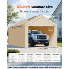Carport Replacement Canopy, 10 X 20 Ft Potable Garage Tent Top Tarp With Sidewalls, UV-Resistant & Waterproof, Heavy Duty Car Shelter Tarp With Ball Buggees, Beige, Frame Not Included - 10x20ft Beige - View 2