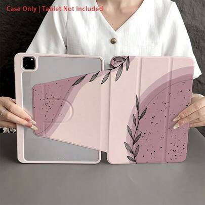 Plant 1 Pc Pastel Pink Botanical & Speckle Pattern Protective Tablet Case - Ideal For Gentle Minimalist Style Enthusiasts And Elegant Design Seekers,Folio Table Case With Pen Holder Compatible With IPad 10.9/10.2/ Air 5th Gen/Pro11/10th/9.7/Air 2/IPad (7th Gen)/ IPad (8th Gen)/IPad Air 4/5/IPad Pro 11/IPad 10th Generation 10.9-Inch 2022 Smart Case