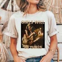 Girls Will Be Girls Shirt, Judith Beheading Holofernes Shirt,Girl Power,Soft And Comfortable Cotton,Casual,Letter Cartoon PrintingSports Short Sleeves - 白色 - 查看 1