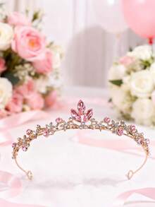 1pc Women's Fashion Princess 3D Crown Rhinestone Headband, Elegant Birthday Hair Accessory, Bride To Be, Party, Tiara, Crowns, Headpiece, Costume Crown, Hair Garland, Head Wreath - 44242 Pink - View 2