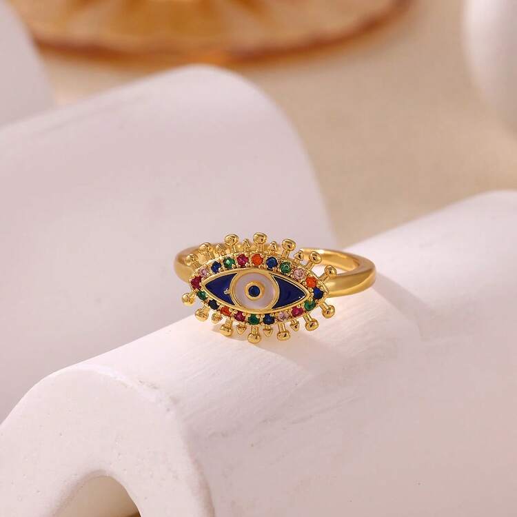 Evil Eye Rings For Women Stainless Steel Turkish Eye Ring Wedding Gothic Aesthetic Jewelry Sets - Golden Yellow 6 - View 10