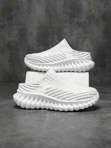 Women's Sneakers 2026 Summer New Thick Sole Heightening Wear-Resistant Knitted Mesh Breathable Sweat-Absorbent Comfortable Women's Mesh Shoes Slip-On Soft Bottom Soft Surface Home Indoor Convenient Comfortable Women's Thick Sole Shoes Retro Home Middle-Aged And Elderly Caregiver Shoes - White - View 3