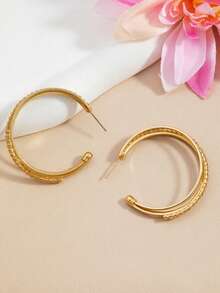 1 par de pendientes de mujer con diseño de triple línea incrustada de rhinestones, elegantes y de moda - Dorado - Ver 3