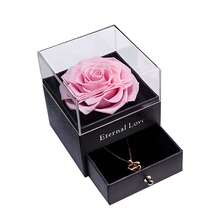 Eternal Rose Box With Crystal Necklace, Preserved Flower Jewelry Gift Set For Mom, Wife, Girlfriend. Perfect For Anniversaries, Mother's Day, Valentine's Day, Christmas, And Birthdays. - Pink - View 4