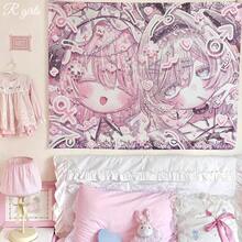 Kawaii Anime Pink Girl Tapestry – Home Decor Wall Hanging Bedroom Background Decor Cute Fashion Lady Tapestries For Living Room - T7-02-gT - View 3