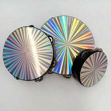 1个6/8/10英寸手持铃鼓，单排铃铛伴奏奥尔夫打击乐器，适用于KTV、派对气氛营造、节日礼物（不含鼓槌），铃鼓，鼓槌，鼓槌 - 彩色 - 查看 3