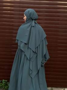 طقم خمار وعباية من قماش نيدا قطعتين، ملابس إسلامية فضفاضة ومريحة للارتداء اليومي والخارجي والصلاة، لجميع الفصول - متعدد الألوان - مشاهدة 6