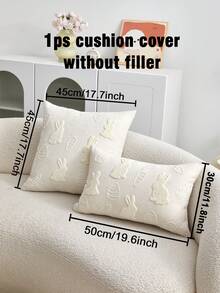 1 vỏ gối trang trí bằng vải lanh thêu hình thỏ Phục Sinh và cà rốt, thích hợp dùng làm vỏ gối trang trí cho ghế sofa trong nhà, lý tưởng cho phòng ngủ, ghế tựa, xe hơi, không kèm ruột gối. - Màu be - Xem 3