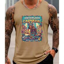 Camisa Regata Masculina Camiseta 100% Algodao Moda Verao Gola Redonda Confortavel Lançamento - Caqui - Visão 1