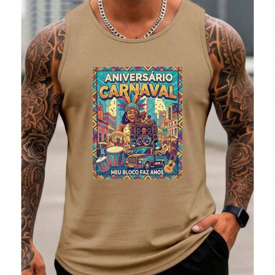 Camisa Regata Masculina Camiseta 100% Algodao Moda Verao Gola Redonda Confortavel Lançamento - Caqui - Visão 1