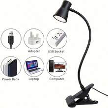 1 Piece LED Clip-On Table Lamp With Horn-Type Neck, Adjustable Neck, USB, Clip-On Lamp For Cabinet, Desk, Bedside Or Book, For Work, Reading, Crafts, Computer, Video Conferencing, Black - A - 查看 4