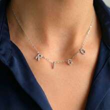 Customized Letter Cubic Zirconia Necklace - Personalized Letter Name Pendant With Synthetic Cubic Zirconia, Stainless Steel Minimalist Gold Chain, Elegant Daily Wear Gift For Women, Mother's Day Gift - Multi-color-diamond - View 2