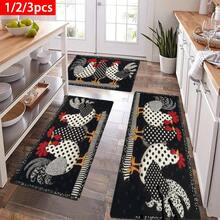 1/2/3pcs Flannel Spring Vitality Kitchen Carpet Set |   Polka Dot Rooster Style, Flannel Material, Non-Slip, Soft, Comfortable, Easy To Clean, Suitable For Bathroom, Door Mat, Bedroom, Living Room, Porch, RV Decoration - 白色 - 查看 2